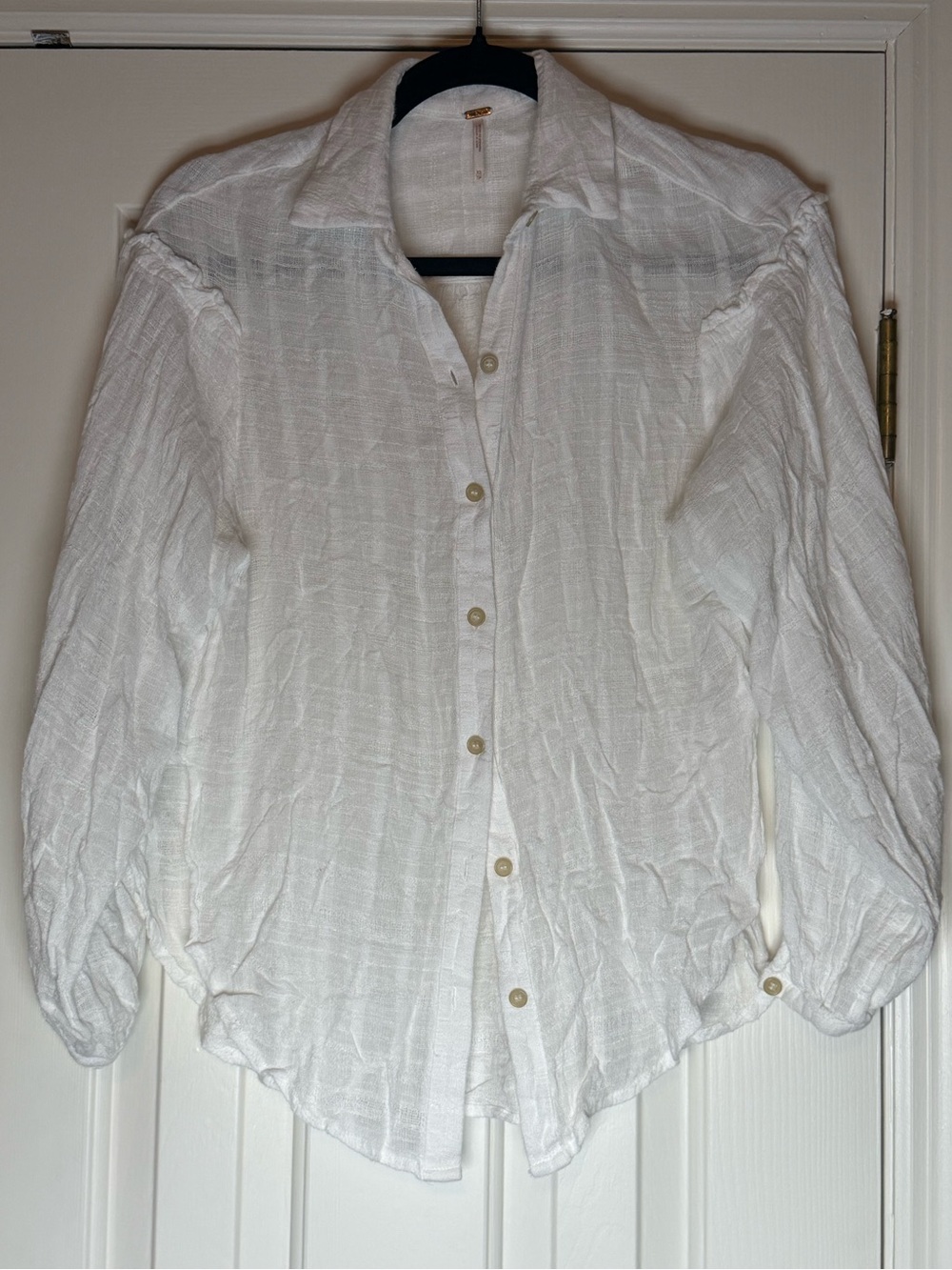 Free People White Textured Button-Down Shirt